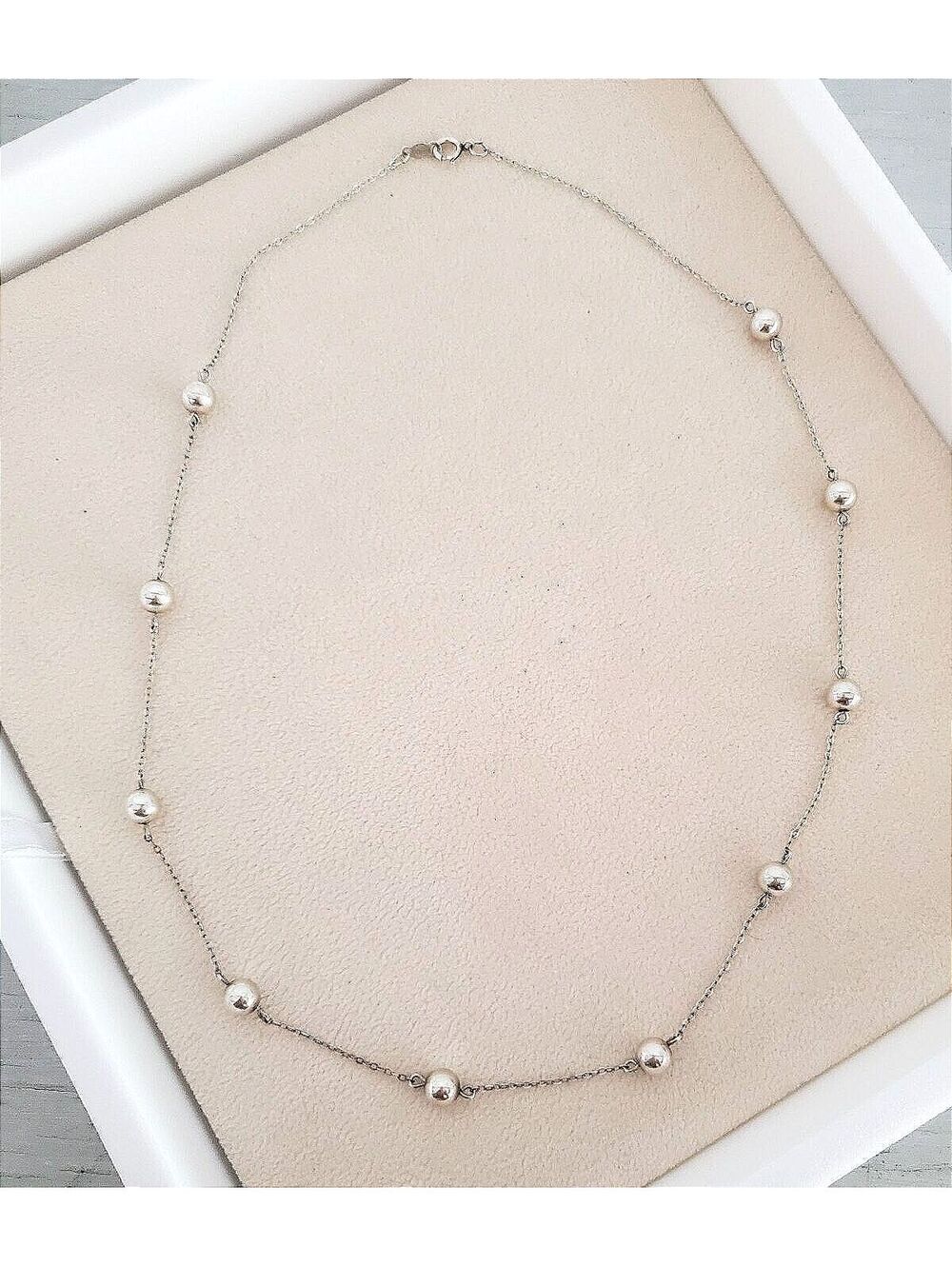 Vintage Sterling Silver Floating Pearl Station Necklace